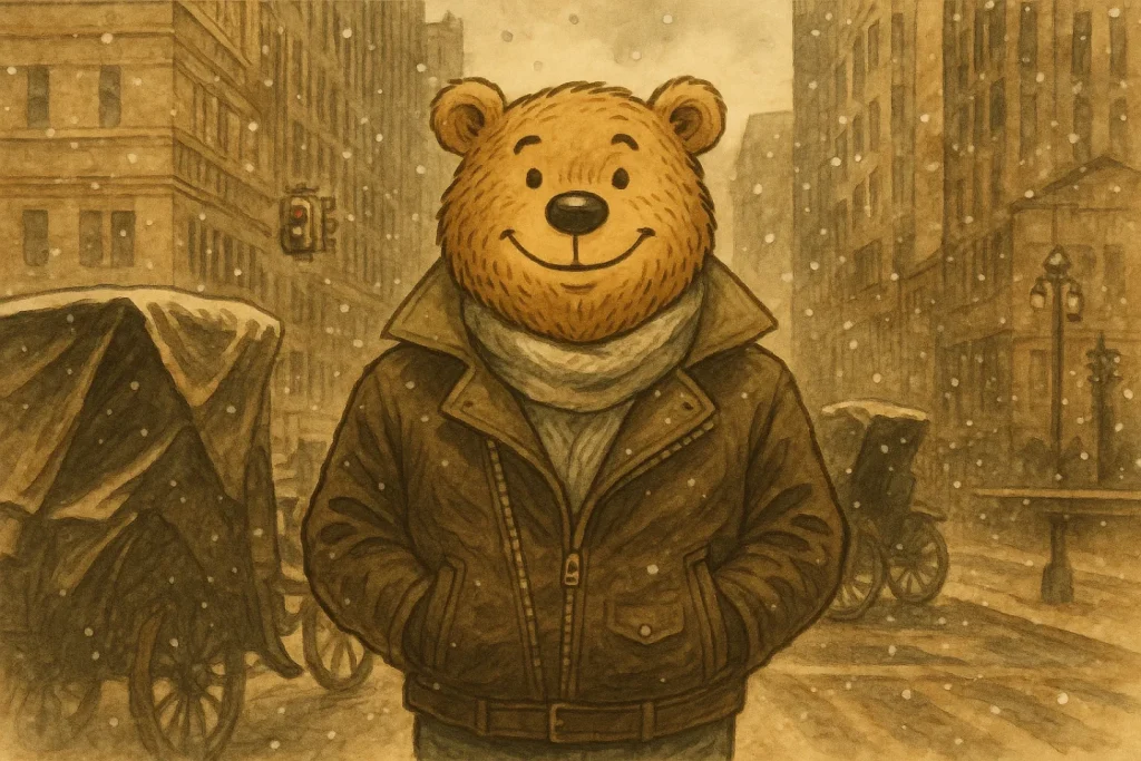 熊のキャラクター化によるオマージュイラスト。ブルース・スプリングスティーンへのリスペクトを込めて。