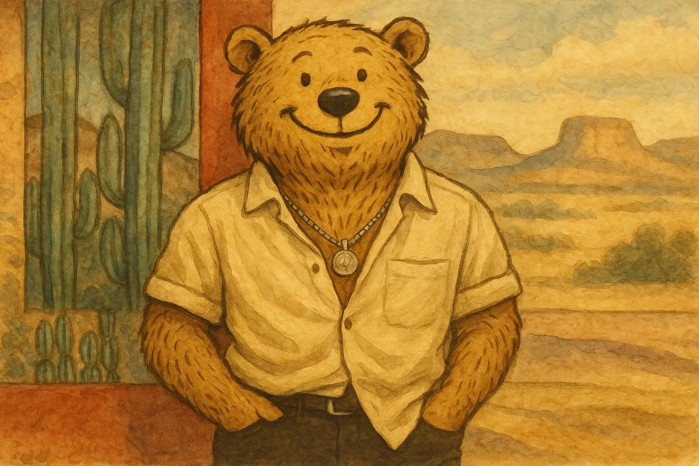 熊のキャラクター化によるオマージュイラスト。ブルース・スプリングスティーンへのリスペクトを込めて。